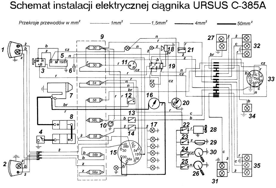 Schemat instalacji c385 Elektryka ciagników schematy