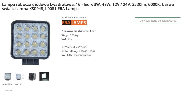 Screenshot 2023-01-05 at 20-43-58 AK02-143 Lampa robocza diodowa kwadratowa 16 - led x 3W 48W 12V _ 24V 3520lm 6000K barwa światła zimna KS0048 L0081 ERA Lamps - Lampy reflektory halogeny LEDY - TECH-ROL - Hurtownia rolnicza.png