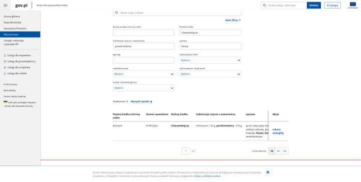 Screenshot 2025-03-10 at 21-18-00 Wyszukiwarka środków ochrony roślin - zastosowanie - Ministerstwo Rolnictwa i Rozwoju Wsi - Portal Gov.pl.png